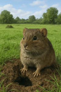 Campagnol sortant de sa galerie