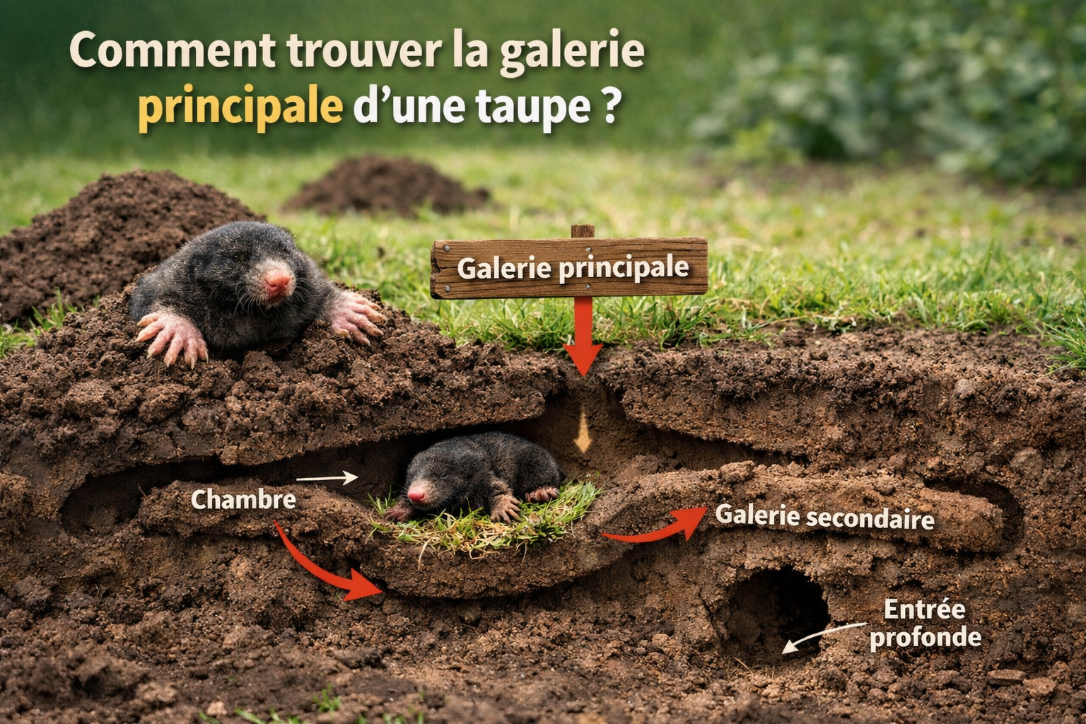 Comment trouver la galerie principale d'une taupinière ?