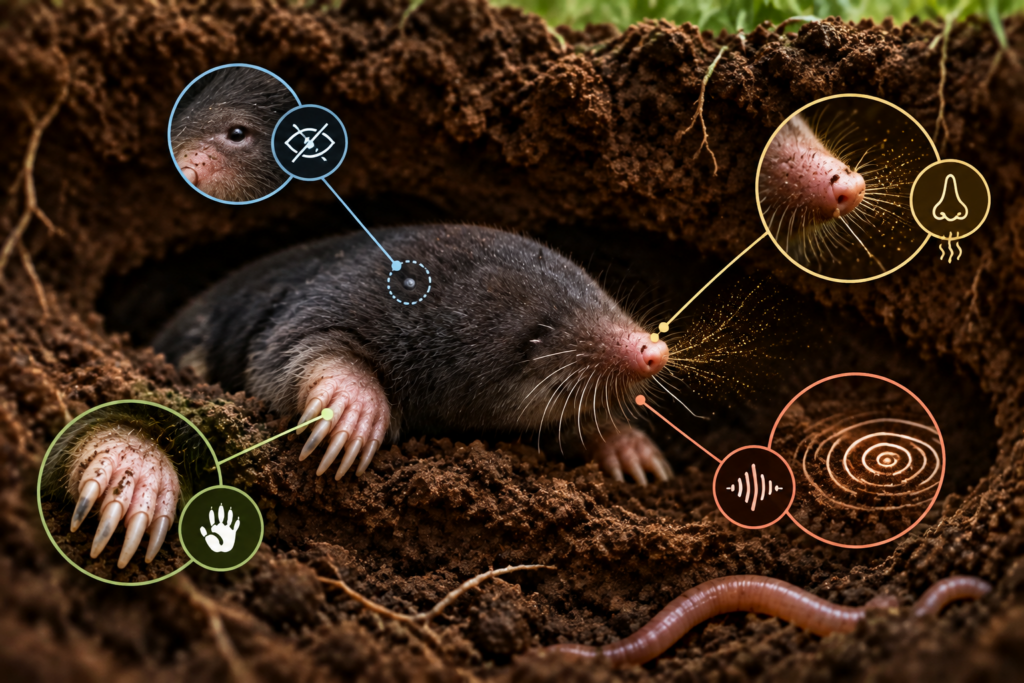 image d'une taupe illustrant l'utilisation de ses autres sens